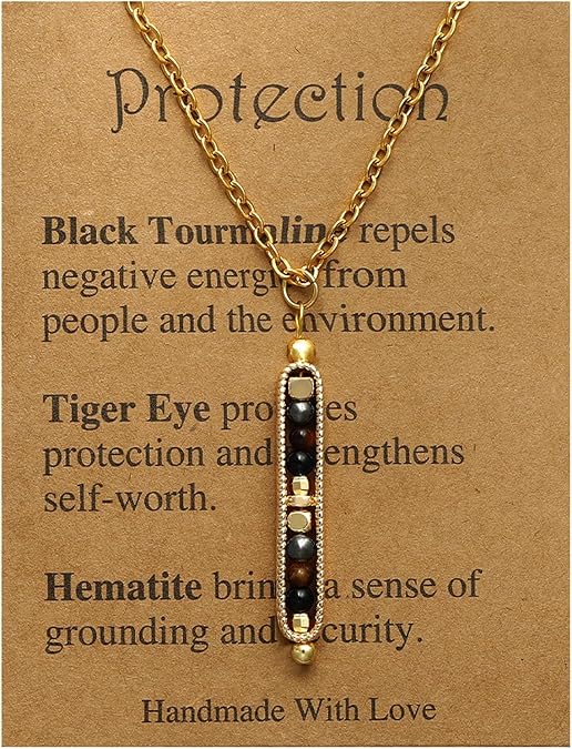 Ronglry Healing Crystals and Stones Necklace Spiritual Crystal Necklace for Women Men Anxiety Necklace Empath Protection New Beginnings Gifts Crystal Pendant Necklace Healing Crystals Jewelry