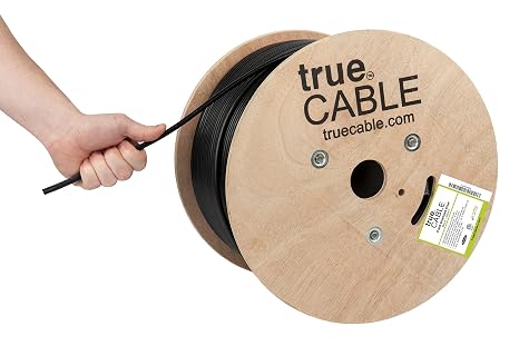 trueCABLE Cat6 Shielded Riser (CMR), 1000ft, Black, 23AWG Solid Bare Copper, 550MHz, PoE++ (4PPoE), ETL Listed, Overall Aluminum Foil Shield (F/UTP), Bulk Ethernet Cable