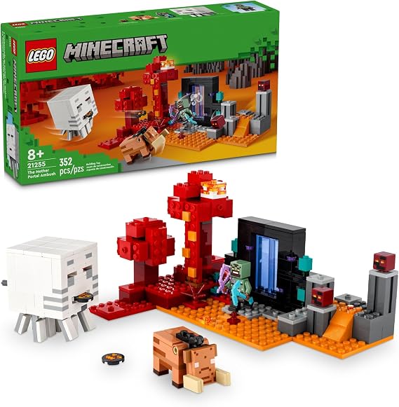 LEGO Minecraft The Nether Portal Ambush Adventure Set, Building Toy for Kids with Action Figures and Battle Scenes, Minecraft Toy for Boys, Girls and Gamers Ages 8 and Up, 21255