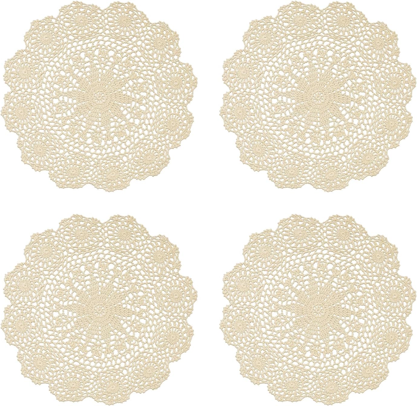 Phantomon 14-Inch Handmade Crochet Cotton Lace Round Table Placemats Doilies, Pack of 4 – Beige Vintage Table Decor Beige