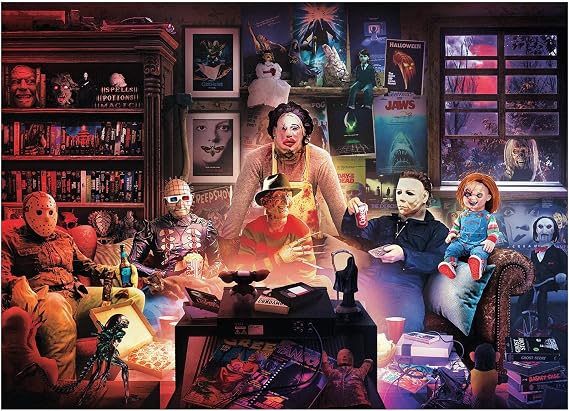 Horror Night Watch Party 1000-Piece Jigsaw Puzzle By Rachid Lotf | Brain Teaser for Adults, Educational Developmental Toys & Games, Building Kit Activities to Encourage Creative Play | 28 x 20 Inches