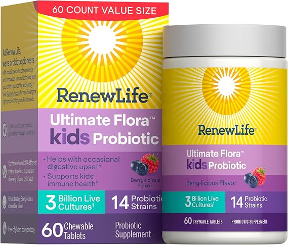 Renew Life Ultimate Flora Kids Probiotic Chewables | 60 Chewable Tablets
