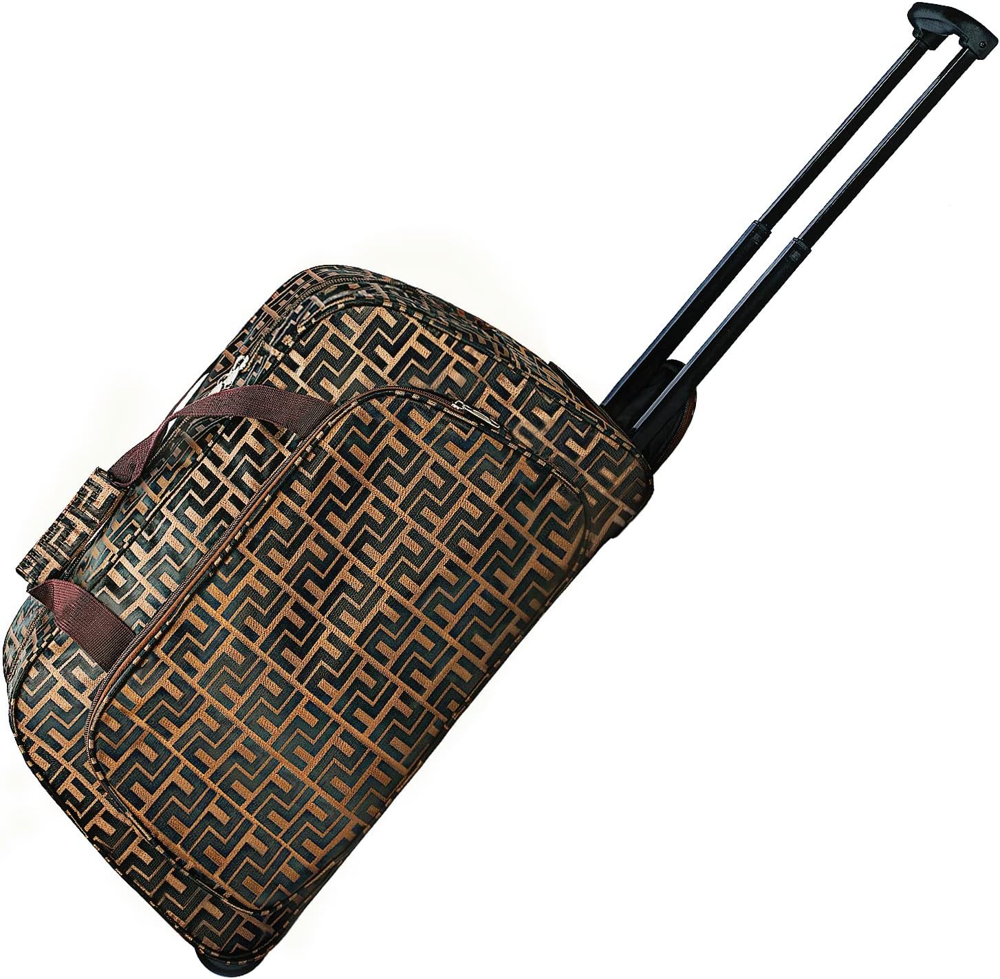 Rolling Duffel Bag with Wheels, 55 cm Large Duffel Luggage Bags for Travel, Wheeled Carry on Rolling Duffel Bags for Traveling, Foldable Collapsible Fashion Bag with Rollers, Brown