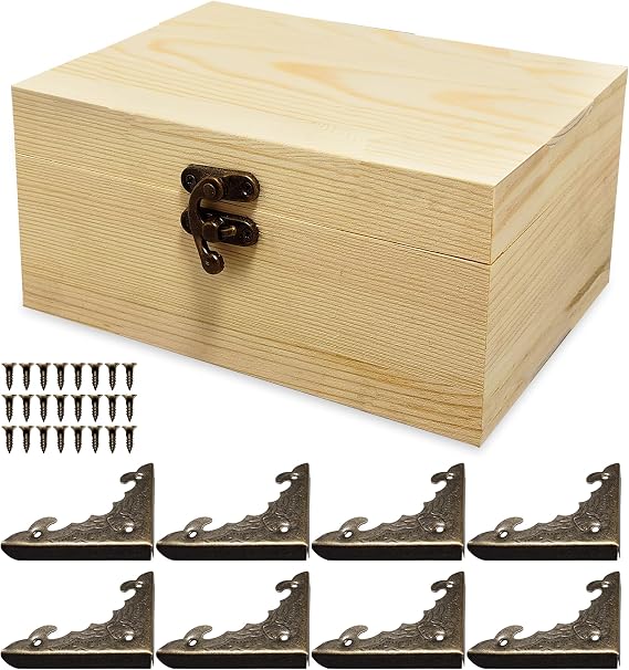 Unfinished Wooden Box with Hinged Lid for Craft