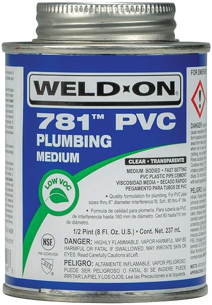 Weld-On 14008 781 PVC Plumbing Solvent Cement, Clear, 1/2 Pint
