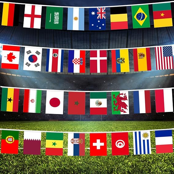 World Cup 2022 Banner, World Flags, World Cup 2022 All 32 Participating National Teams Flags in Hand, for World Cup 2022 Decroations Flags for Match, Football Party, Restaurant, Bar Decoration