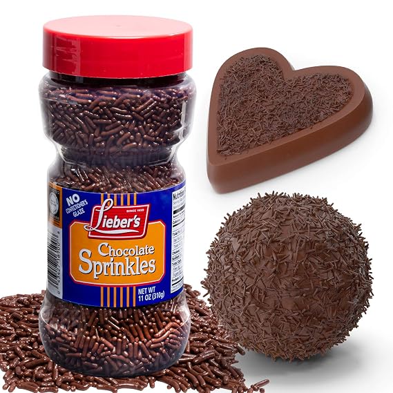Lieber's Chocolate Sprinkles, Dessert Topping & Baking Jimmies, 11 Oz | Easy-pour Shaker Bottle for Decorating Ice Cream, Cookies, Brownies, Doughnuts, Cakes and Cupcakes, No Confectioner's Glaze