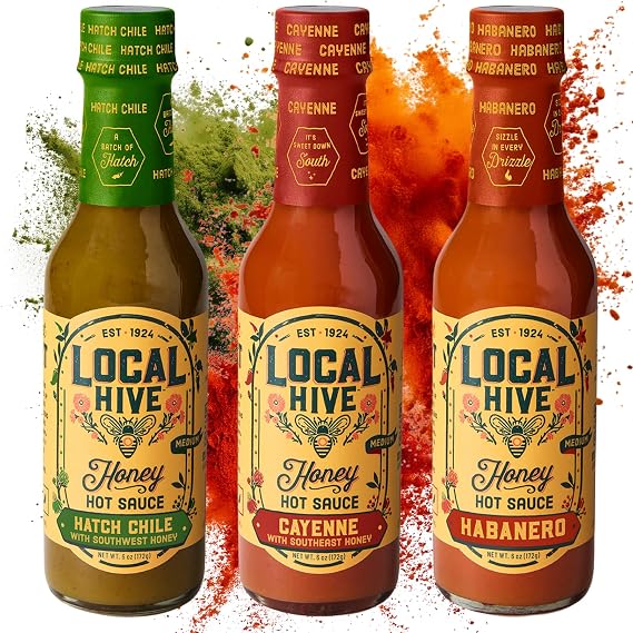 Local Hive Mild to Wild Heat Pack 3-Pack Hot Sauce Sampler with Hatch Chile, Cayenne, and Habanero