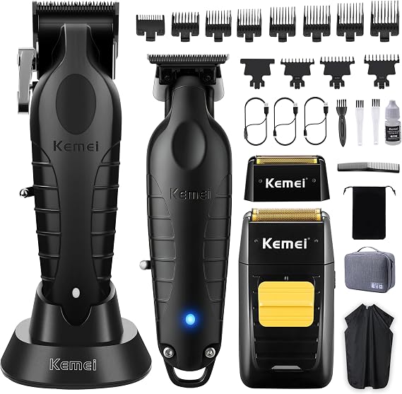 KEMEI Professional Hair Clippers and Trimmers Set Cordless Barber Clippers | Beard Trimmer, Electric Foil Shaver with Replacement Heads, KM-PG2299, KM-2296, KM-1102
