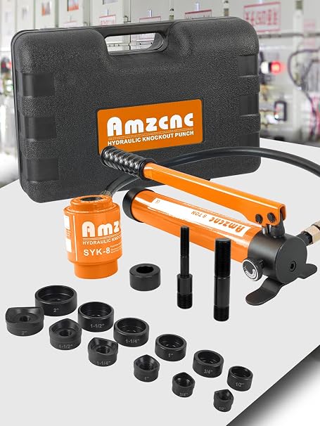 AMZCNC Hydraulic Knockout Punch Tool Kit 8 Ton 1/2-2 Inch 6 Dies