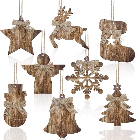 Lineshading 8 Pcs Rustic Christmas Tree Ornaments, Vintage Brown Xmas