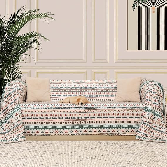 LATUDA CONCEPT SoftMicro Boho Etnik Desenli Mikrofiber Koltuk Örtüsü ve Şalı, Kaymaz Turkuaz 180x300 cm