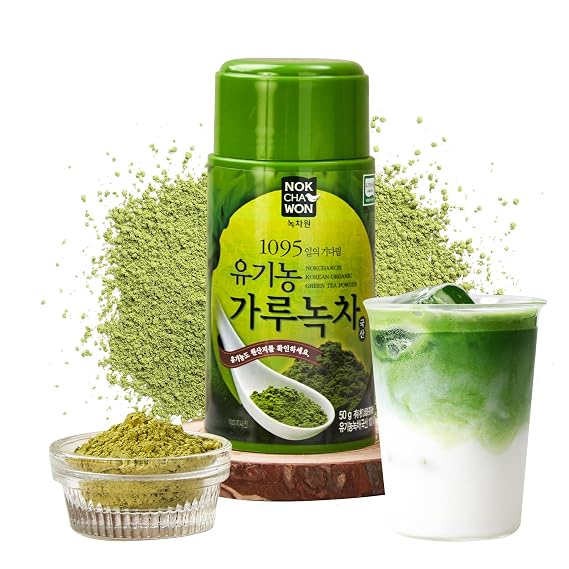 [Nokchawon] Organic Korean Green Tea Powder - 100% Unsweetened Matcha for Lattes, Smoothies and Baking - USDA Organic Premium Culinary Grade Green Tea - 1.77 oz