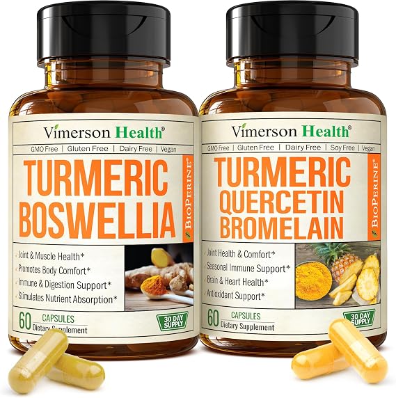 Boswellia Turmeric Curcumin Supplement + Quercetin with Bromelain Bundle Allergy Relief, Joint Health & Immune Support with Ginger Root, Organic Turmeric Powder, Black Pepper (Bioperine)