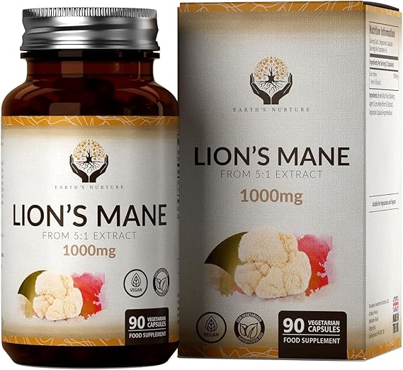 EN Lions Mane Mushroom Capsules | 90 High Strength 5:1 Lion's Mane Extract Capsules - 1000mg Per Serving | Vegan Mushroom Complex | Non-GMO, Gluten &amp; Allergen Free | Made in The UK