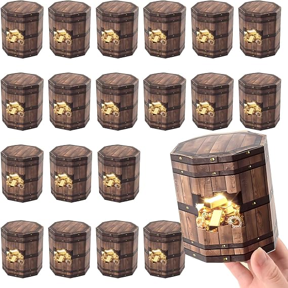 20 Pieces Pirate Treasure Chest Gift Wrap Box -2025 New Halloween Treat Boxes, Barrel Shaped Party Favor, Birthday and Classroom Decor