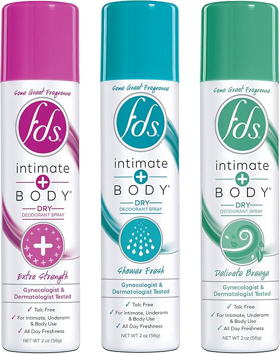 FDS Intimate Deodorant Spray All Day Freshness Variety Pack, Shower Fresh and Delicate Breeze, 2 Ounce Bottles, 3 Count