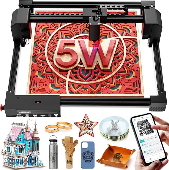 Laser Engraver for Beginner, 5.5W 300x300mm Large Working Area Engraving Machine, 0.01mm High Precision, 6 Major Safety Protection for Wood Leather Acrylic Glass Coated Metal (Class 1 Laser, 5500mW)