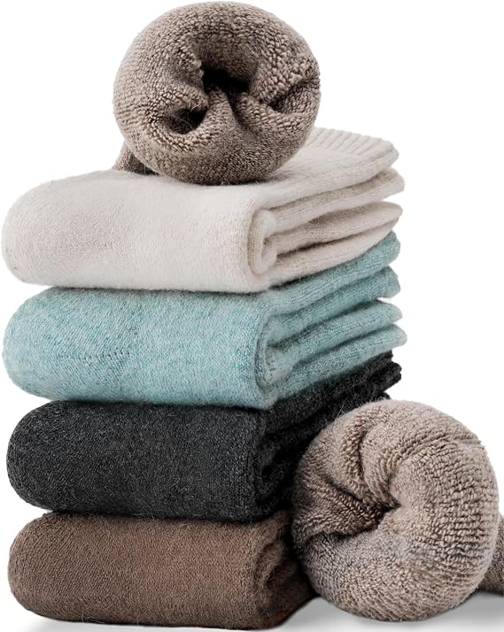 ProEtrade Merino Wool Socks Thermal Warm Winter Thick Hiking Boot Cozy Crew Cabin Comfy for Womens Ladies Work Socks 5 Pack