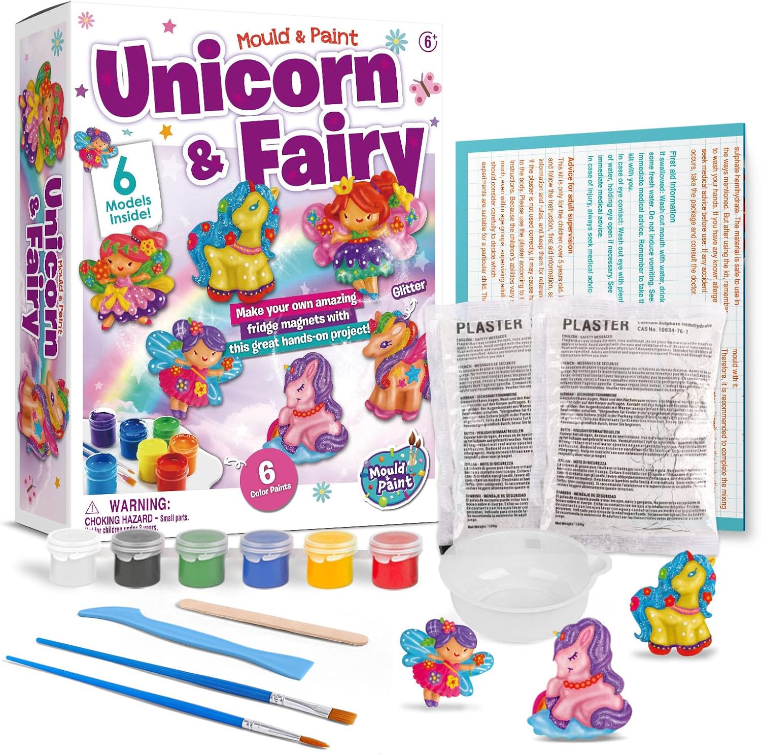 EDUMAN Unicorn & Fairy Magnet Painting Kit for Kids, 6Pcs DIY Fridge Magnet Craft Set with 6 Colors & Brushes, Paint Your Own Magical Magnets, Creative Gift for Girls Age 6 7 8 9 10 11 12
