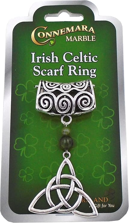 Irish Celtic"Trinity" Scarf Ring with Genuine Irish Connemara Marble