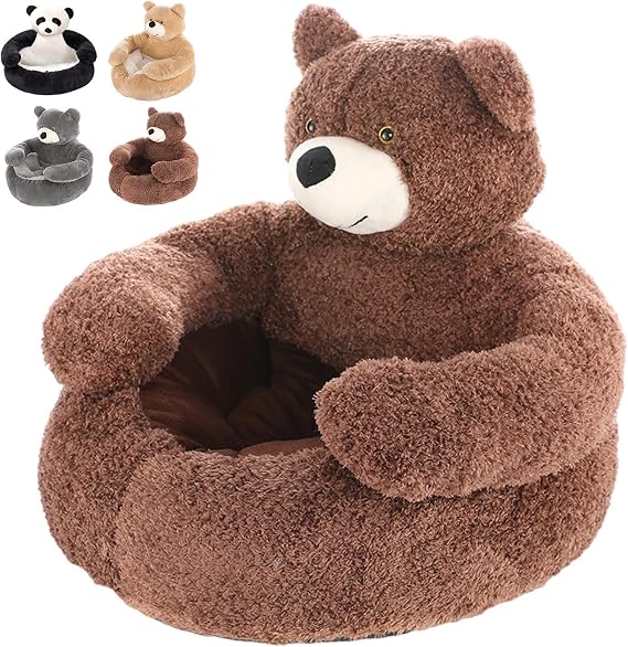 Teddy Bear Dog Bed with Arms,Teddy Bear Bed for Dogs,Cozy Fluffy Washable Cuddler Bed with Anti-Slip Bottom,Puppy Bed for Indoor Cats & Small Dogs (Brown, M)