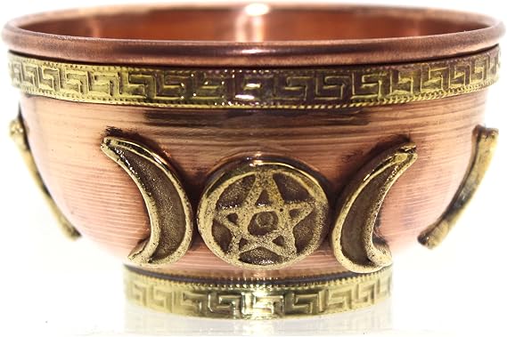 Copper Offering Bowl, 3 Inch Diameter, Altar & Ritual Use, Incense Burner, Smudging Bowl, Triple Moon
