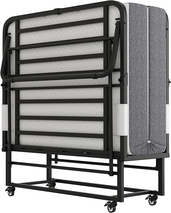 Folding Twin Bed with Mattress 75" x 46" Rollaway Guest Beds Portable Foldable Bed for Adults with 5" Memory Foam Mattress Space-Saving Sturdy Metal Frame