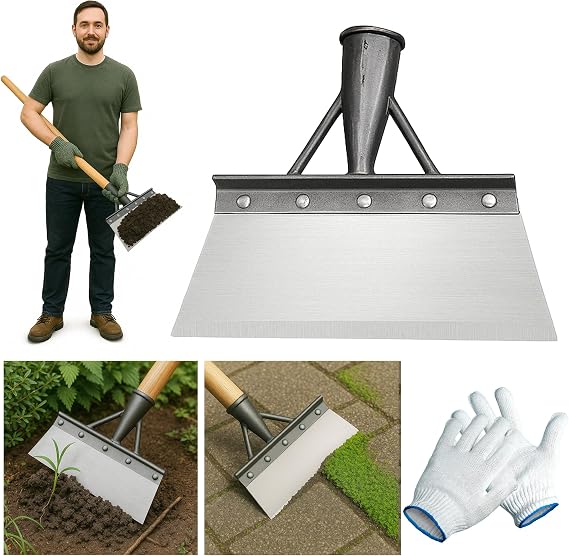 Pelle & Sol Garden Shovel & Moss Remover Tool w/Gloves - Heavy Duty Shovel Gardening, Floor Scraper, Weed Scraper - Manual Weeding, Garden Tools & Equipment for Gardening - Handle Not Included (21cm)