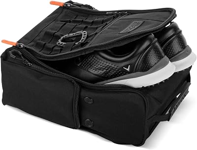 Fitdom Golf Shoe Bag - Tactical Style Zippered Black Shoe Carrier Bags with Ventilation & Multiple Outside Pockets for Socks Tees Gloves Brush & Other Accessories ETC Storage. Perfect for Women & Men