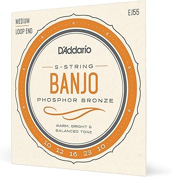 DAddario Tenor Banjo Strings, Phosphor Bronze, EJ55, Medium Gauge 9-30, 5 String Set, Pack of 1