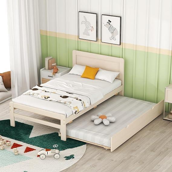 Modern Twin Size Platform Bed Frame with 2 Storage Drawers, No Box Spring Needed Wooden Slats, Sturdy Bed Frame with Underbed Storage Space (White Washed + Rubber Wood)