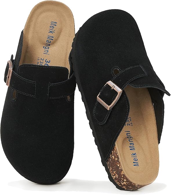 Meik Mangni Womens Clogs Soft Leather Mules Cork Footbed Sandals Non-Slip Comfort Potato Shoes