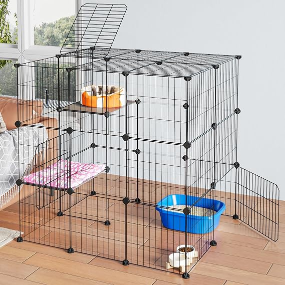 Oneluck 3-Tier 35.4 Inch Large Cat Cages DIY Cat Playpen Detachable Metal Wire Kennels Cat Crate Exercise Extra Place Ideal for 1 Cat