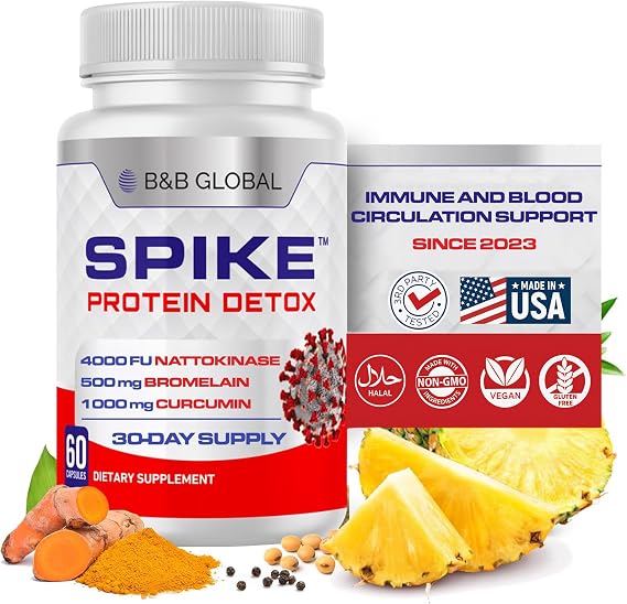 Spike Protein Detox Supplement - 3-in-1 Ultimate Nattokinase 4000 FU, Bromelain 500mg, Curcumin 1000mg - Unflavored Spike Detox Cleanse - Wellness Formula for Immune & Spike Support - 60 Capsules