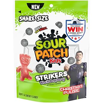 SOUR PATCH KIDS Strikers Black Raspberry Soft & Chewy Gummy Candy, Share Size, 10.22 oz