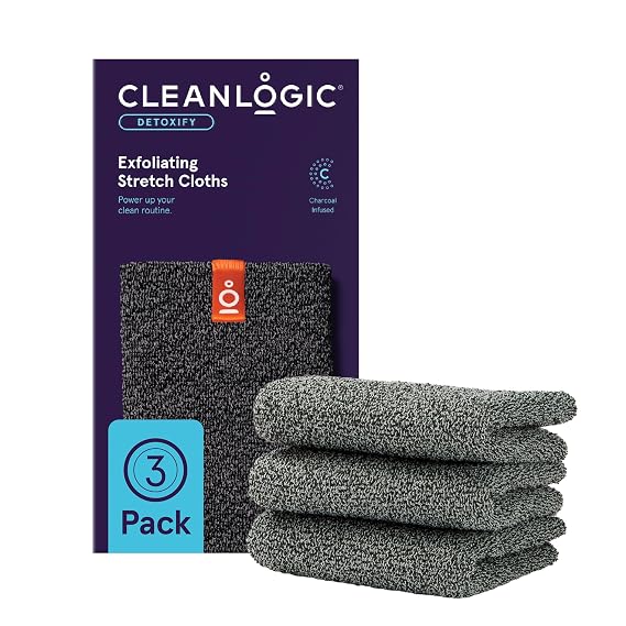 Cleanlogic Charcoal Exfoliating Washcloths - Shower Exfoliator - 3 Count