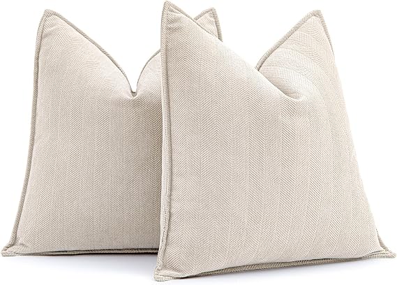 MIULEE Chenille Cushion Covers 45 x 45 cm Set of 2 Beige Sofa Cushions
