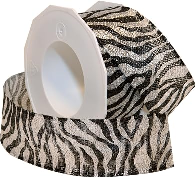 Morex Ribbon Zebra French Wired Ribbon, 1-1/2-Inch by 22-Yard, Silver/Black (34040/20-631)