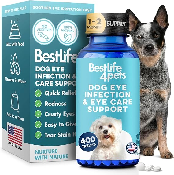 Dog Eye Infection & Eye Care Support Supplements, Natural Relief from Conjunctivitis, Swelling, Tear Stains, Dry Eyes and Discharge, Easy to Use, No More Struggle with Canine Drops, 400 Small Pills | Natural Relief from Conjunctivitis, Swelling, Tear Stains, Dry Eyes and Discharge, Easy to Use, No More Struggle with Canine