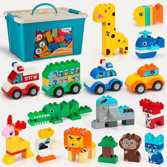 MIMAX Classic Big Bricks Building Blocks Set, 180 PCS Toy Building Sets for All Major Brands, Interactive Building Toy with Storage Box, for Kids, Boys and Girls