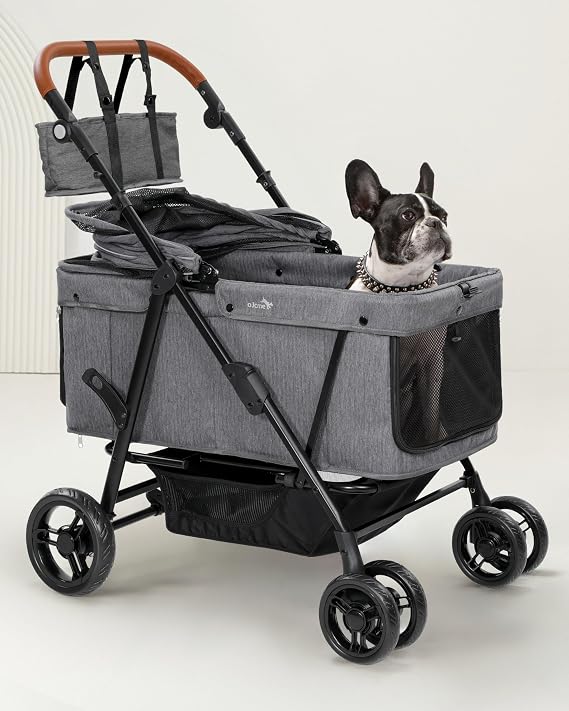 Dog Stroller for Large Dogs, Medium Dogs 20-120 lbs, Pet Stroller for 2 Small Dogs, Extra Large Heavy Duty, Foldable & Breathable Gray