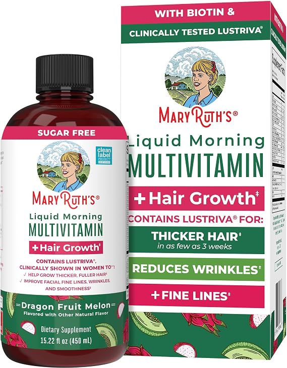 MARYRUTH'S Liquid Multivitamin + Hair Growth, Clinically Thicker Hair, 15oz