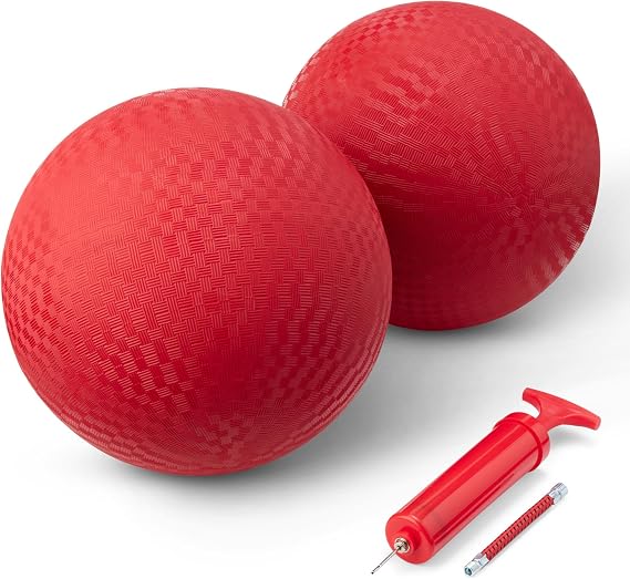 Amazon Basics 10-Inch Playground Kickball, 2-Pack, Red with Pump