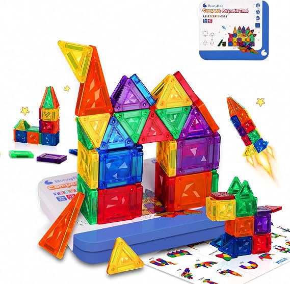 BunnyBoo 42PCS Mini Magnetic Tiles Travel Building Toys with Case | Screen-free STEM sensory toy sparks creativity for kids ages 3+, ideal birthday & holiday gift for toddler boys & girls