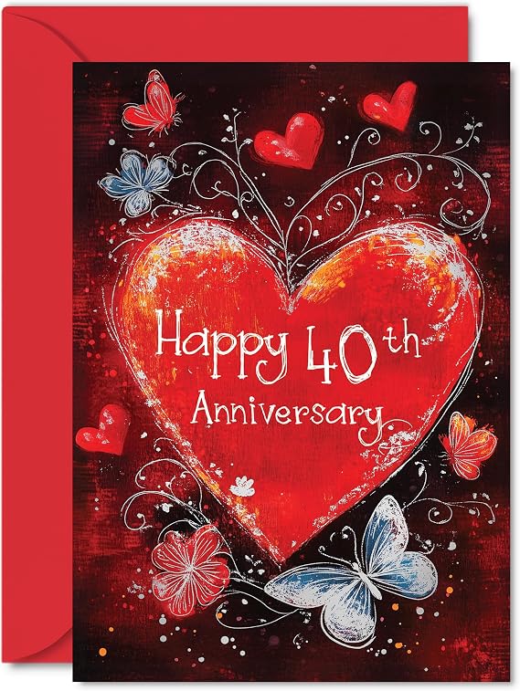 Beautiful Silver 40th Anniversary Cards for Women and Men, Love Heart