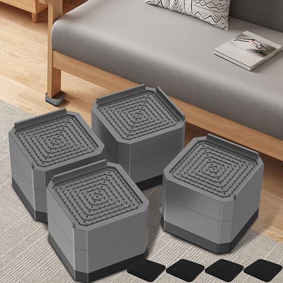 4Pack Bed Risers 3 Inch Stackable Furniture Risers Adjustable Anti-Slip Chair Raisers Heavy Duty Bed Lifter Desk Raising Blocks Table Leg Extenders for Table Desk Chair Couch Sofa Cabinet Beds Legs
