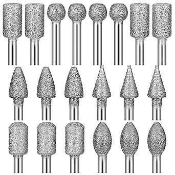 120-Grit Diamond Grinder Bits, Stone Carving Tools, Rotary Tool Accessories, Grinding Burr Drill Bit Set with 1/8" Shank for Carving,Engraving,Grinding,Polishing Stone,Glass,Jewelry,Ceramics,Rock