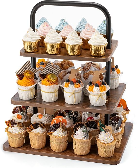 Aminigram Wooden Cupcake Stand, 3 Tier Large Cupcake Tower Stand 50 Cupcakes, Dessert Tiered Tray Stand for Party, Wedding, Birthday, Halloween, Farmhouse Decor
