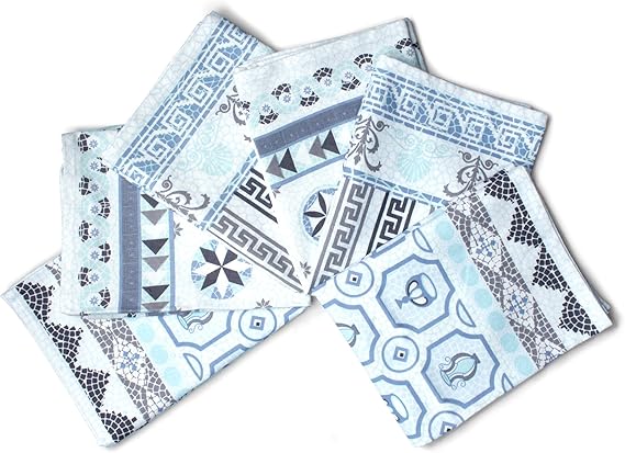 Encasa XO Cotton Tea Towels, Absorbent Dish Cloths 28"x18" Mosaic Combo | Flat Weave Cotton | Fast Drying | Highly Absorbent | Machine Washable | Pack of 6